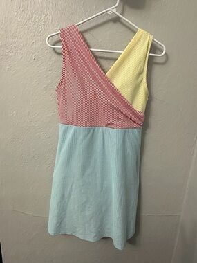 Lands’ End Pink, Blue, Yellow Striped One-Piece Swimsuit